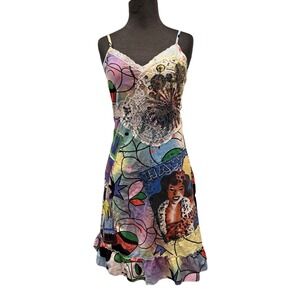 Kessley Womens Patchwork Tropical Lace Ruffle Sundress Multicolor Size Medium